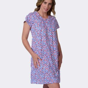 Camisón mujer punto manga corta tapeta dos botones con pliegues estampado flores
