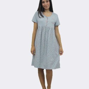 Camisón mujer punto manga corta tapeta tres botones, canesú liso con detalle bordado, estampado flores