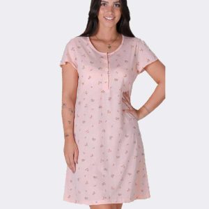 Camisón mujer punto manga corta tapeta tres botones, rosa con florecitas