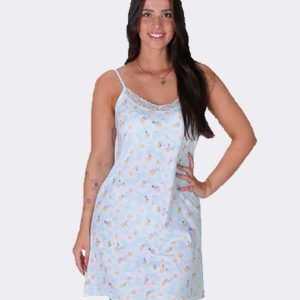 Camisón mujer punto tirante fino estampado margaritas y detalle puntilla en escote