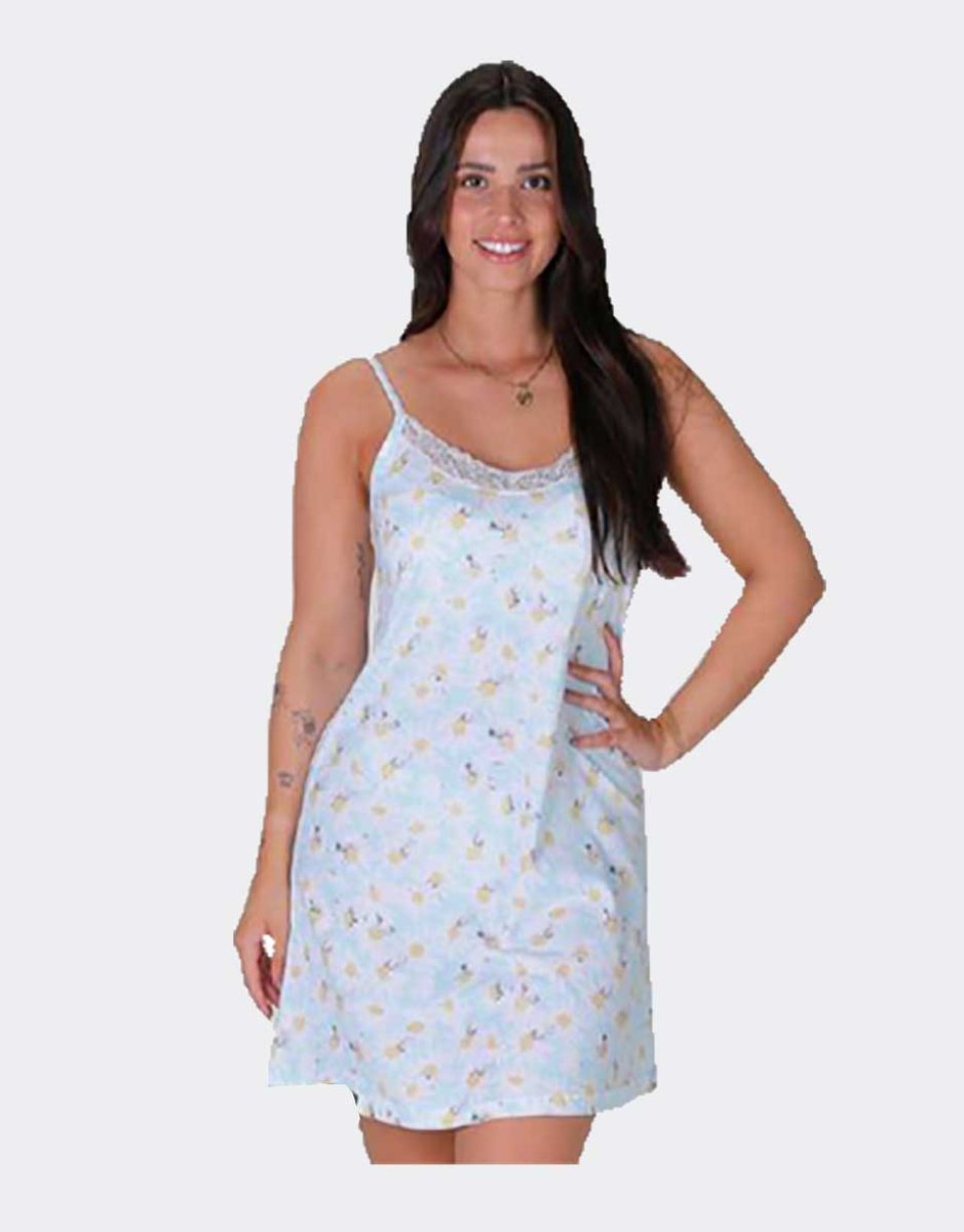 Camisón mujer punto tirante fino estampado margaritas y detalle puntilla en escote