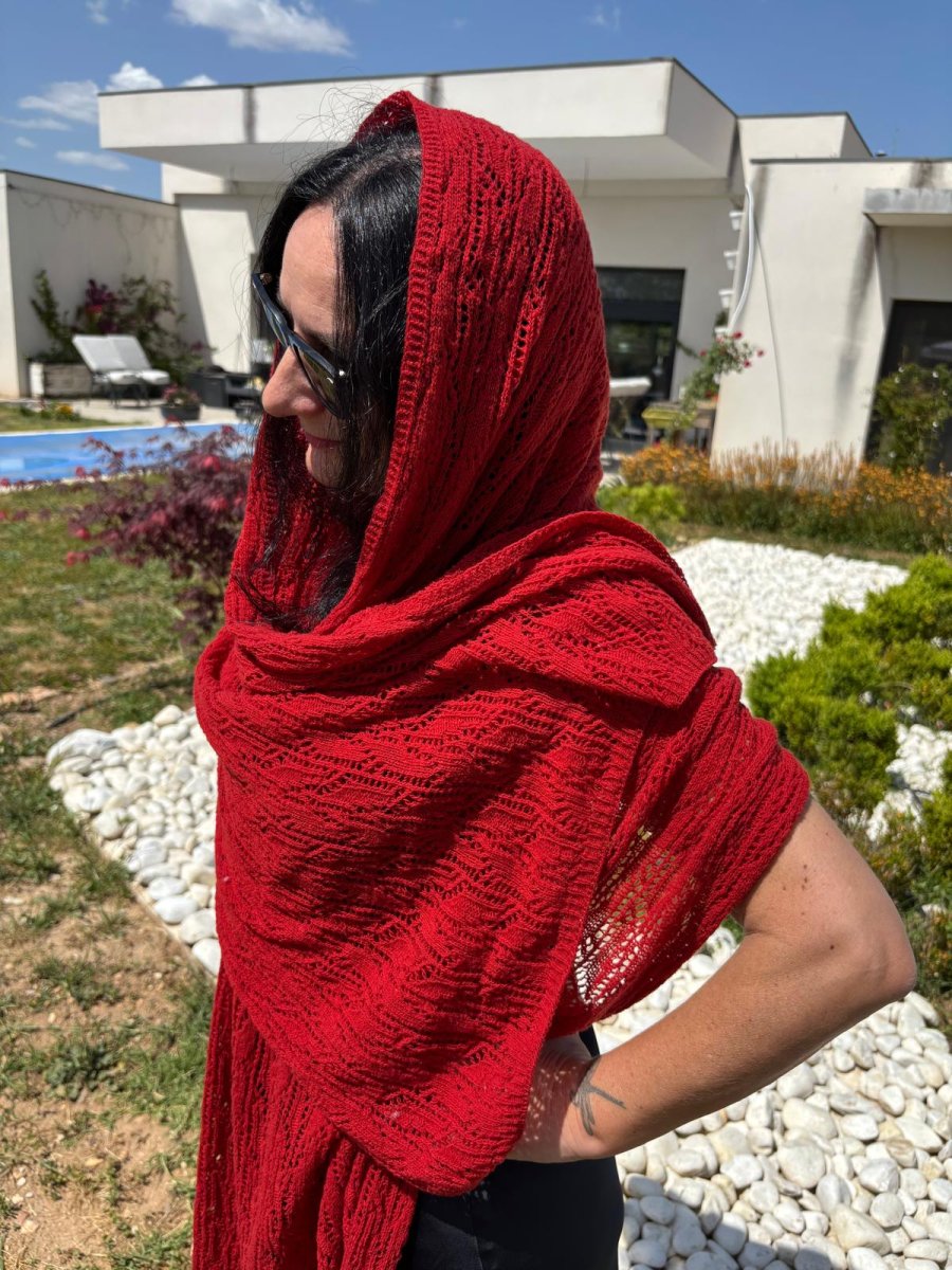 Chal de lana merina «Espiga» Rojo - Imagen 2