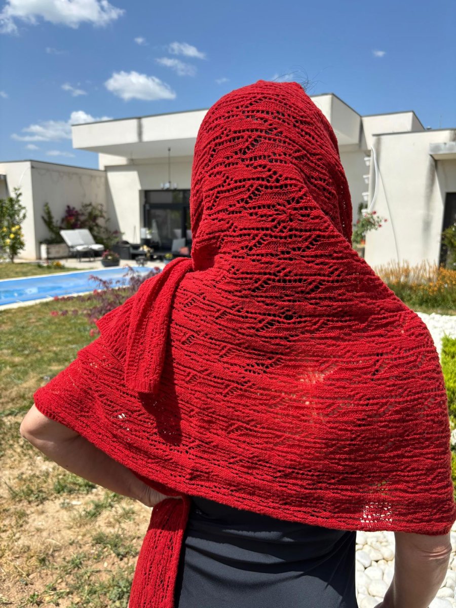 Chal de lana merina «Espiga» Rojo - Imagen 3
