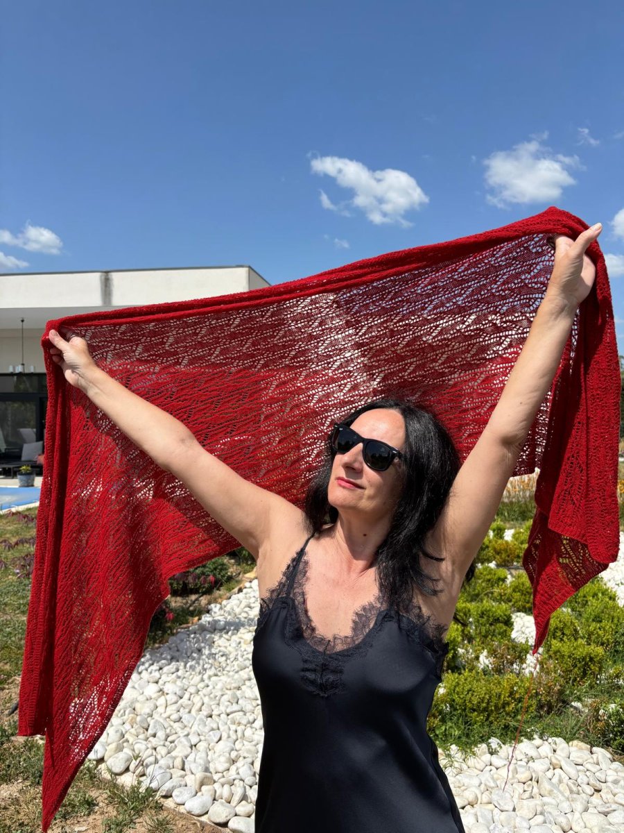 Chal de lana merina «Espiga» Rojo - Imagen 6