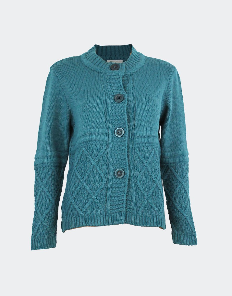 Chaqueta mujer punto grueso cuello redondo franja de rombos en relieve - Imagen 3