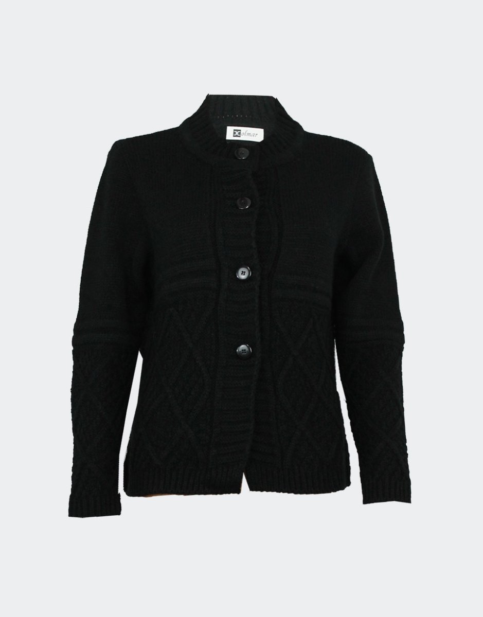 Chaqueta mujer punto grueso cuello redondo franja de rombos en relieve - Imagen 4