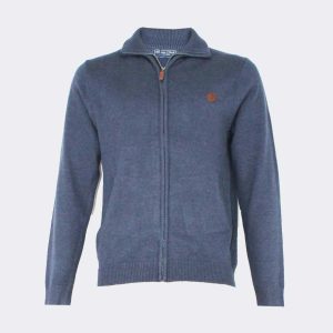 Chaqueta hombre punto algodón-acrílico con cuello vuelto, cremallera y bolsillos