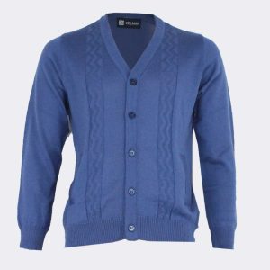 Chaqueta hombre punto botones escote pico con cenefas en laterales