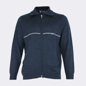 Chaqueta hombre punto con cremallera, cuello y bolsillos con detalle raya en pecho
