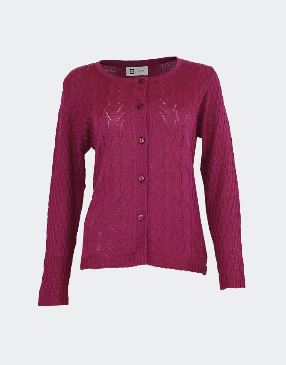 Chaqueta mujer punto calado cuello redondo con botones. VERANO - Imagen 3