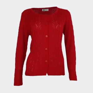 Chaqueta mujer punto calado cuello redondo con botones. VERANO
