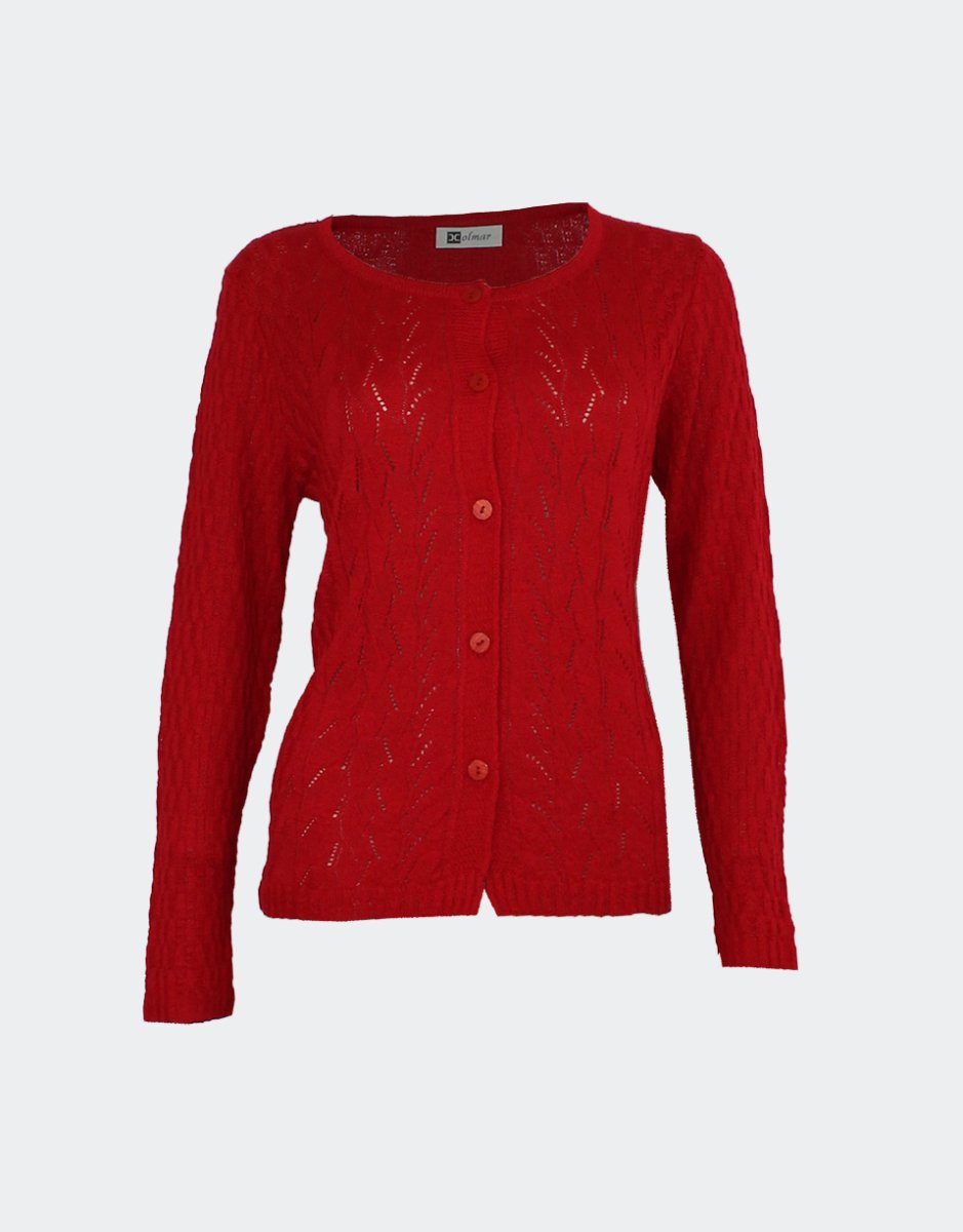 Chaqueta mujer punto calado cuello redondo con botones. VERANO