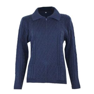 Chaqueta mujer punto con cremallera cuello y bolsillos, punto relieve con rombos y trencitas