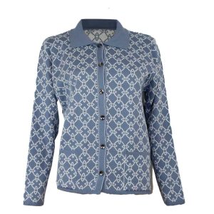 Chaqueta mujer punto con cuello botones y bolsillos, estampado ‘círuculos encadenados’