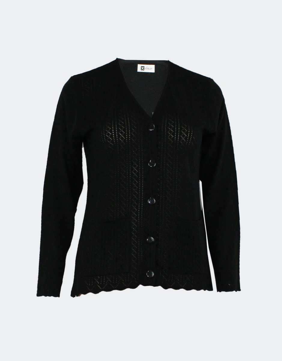 Chaqueta mujer punto fino, cuello pico con botones y bolsillo, calada a pequeños rombos. VERANO - Imagen 3