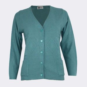 Chaqueta mujer punto fino efecto ‘punto arroz’ y relieve rombos. VERANO