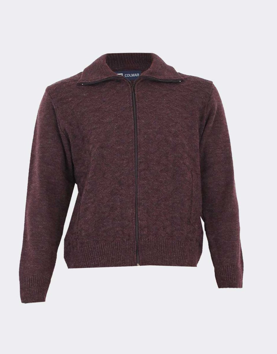 Chaqueta para hombre punto cremallera cuelo vuelto bolsillos, jaspeada con pequeños rombos en relieve - Imagen 3