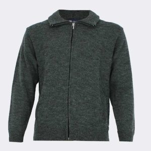 Chaqueta para hombre punto cremallera cuelo vuelto bolsillos, jaspeada con pequeños rombos en relieve