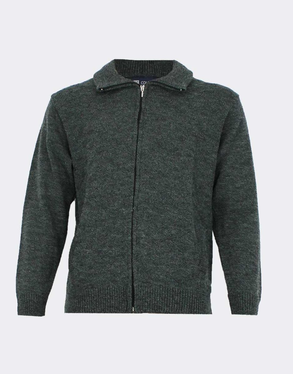 Chaqueta para hombre punto cremallera cuelo vuelto bolsillos, jaspeada con pequeños rombos en relieve