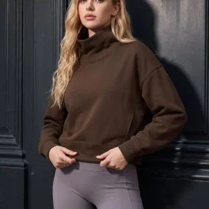 Cropped Mock Neck Pullover Sweatshirt