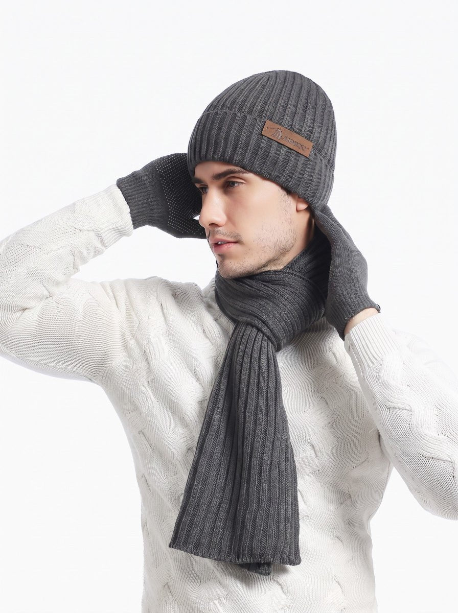 Men’s Knitted Hat Scarf Gloves Set - Imagen 8