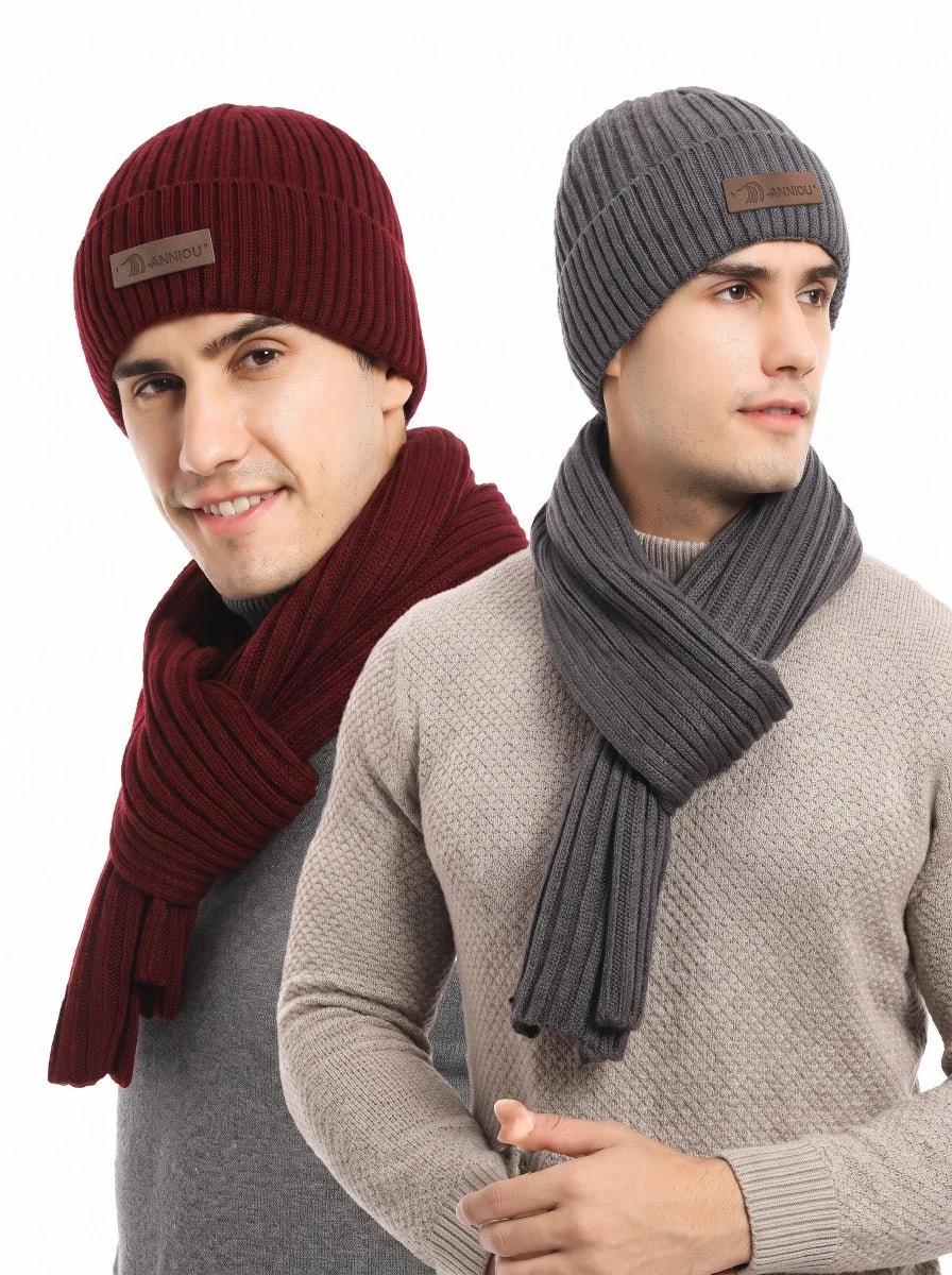 Men’s Knitted Hat Scarf Gloves Set - Imagen 3