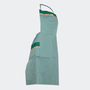 Delantal cuadros vichy verde detalle en franjas verdes