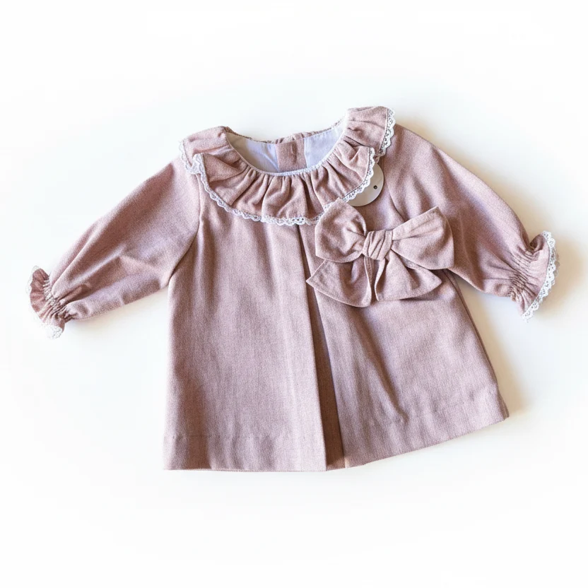 VESTIDO ALGODÓN ROSA Y PUNTILLA