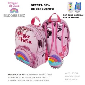 ESJD06RSS25Z MOCHILA DE «12» DE MATERIAL METALIZADO Y