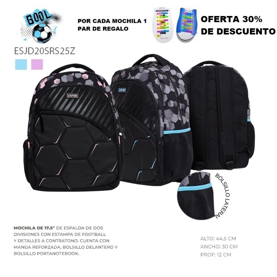 ESJD20SRS25Z MOCHILA DE ESPALDA FUTBOL 8AZUL 4ROSA - Imagen 2