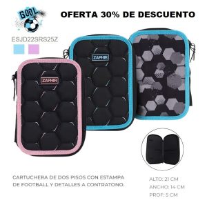 ESJD22SRS25Z CARTUCHERA DE FUTBOL 9AZUL 3 ROSA