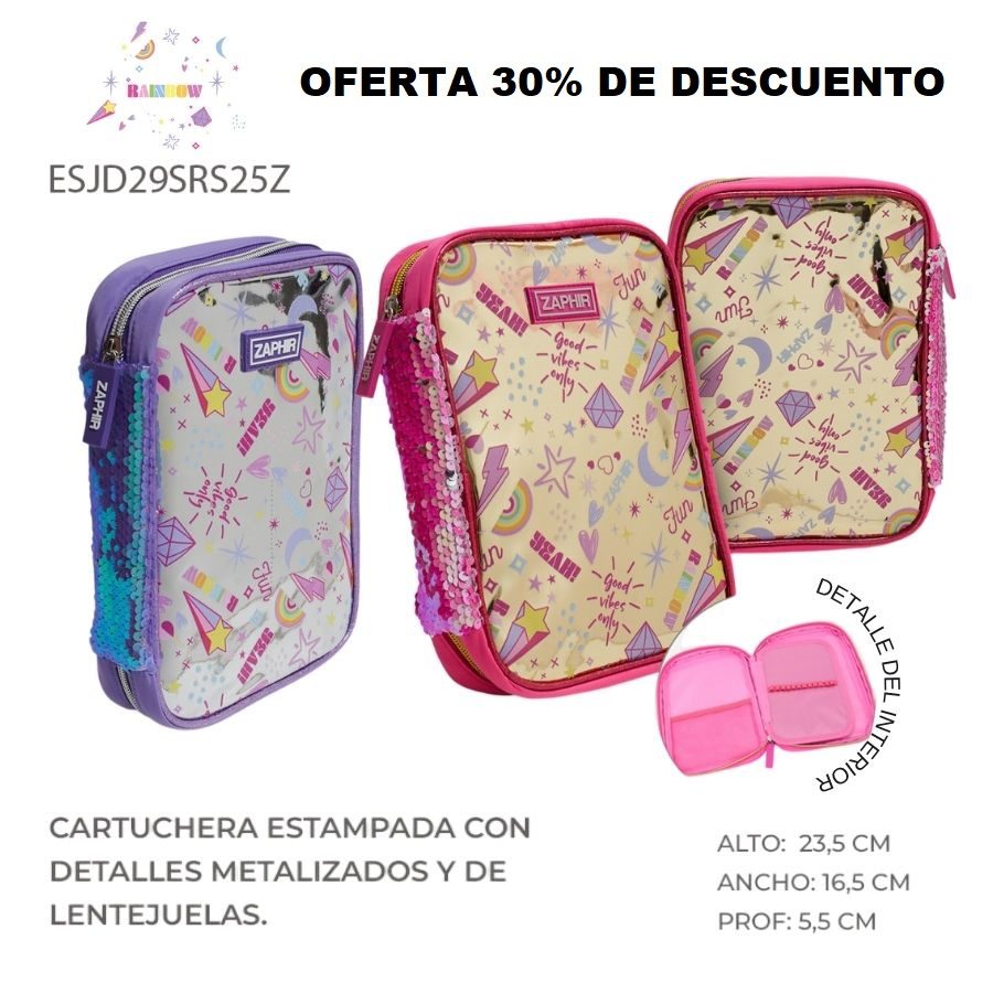 ESJD29SRS25Z CARTUCHERA GLITER BRILLOS 7DORAD 5PLATEA