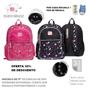 ESJD31SRS25Z MOCHILA ESPALDA LUCES ESTAMP 6NEG 6FUCSI