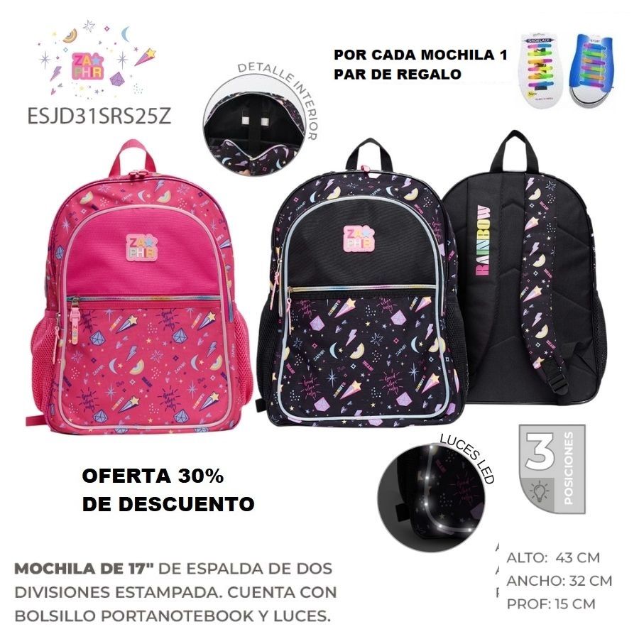 ESJD31SRS25Z MOCHILA ESPALDA LUCES ESTAMP 6NEG 6FUCSI