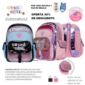 ESJD55SRS25Z MOCHILA ESPALDA 18 METALIZADO 6ROSA 6CEL