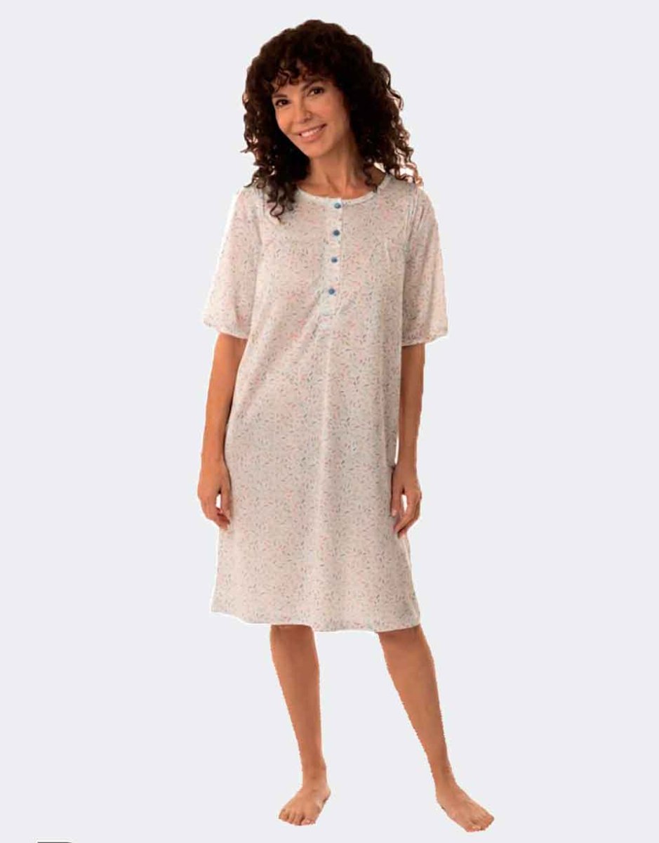 Camisón mujer punto SEDA manga corta con tapeta y canesú, estampado granos arroz colores - Imagen 2