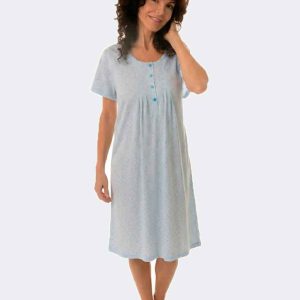 Camisón manga corta de mujer punto con tapeta botones estampado florecita en azul
