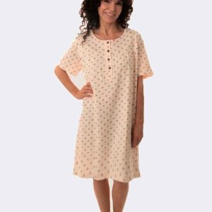 Camisón manga corta mujer con tapeta y canesú en salmón con lunares