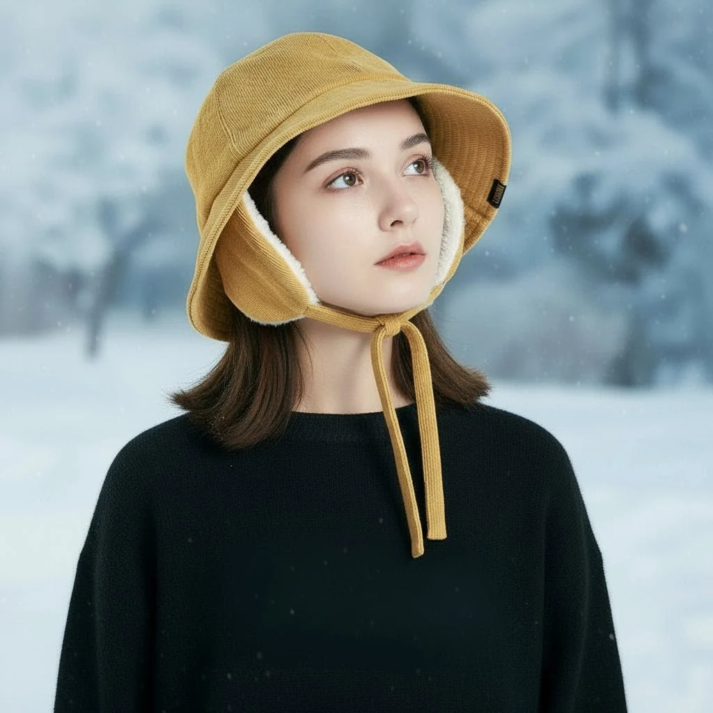 Ear Flap Corduroy Bucket Hat - Imagen 2