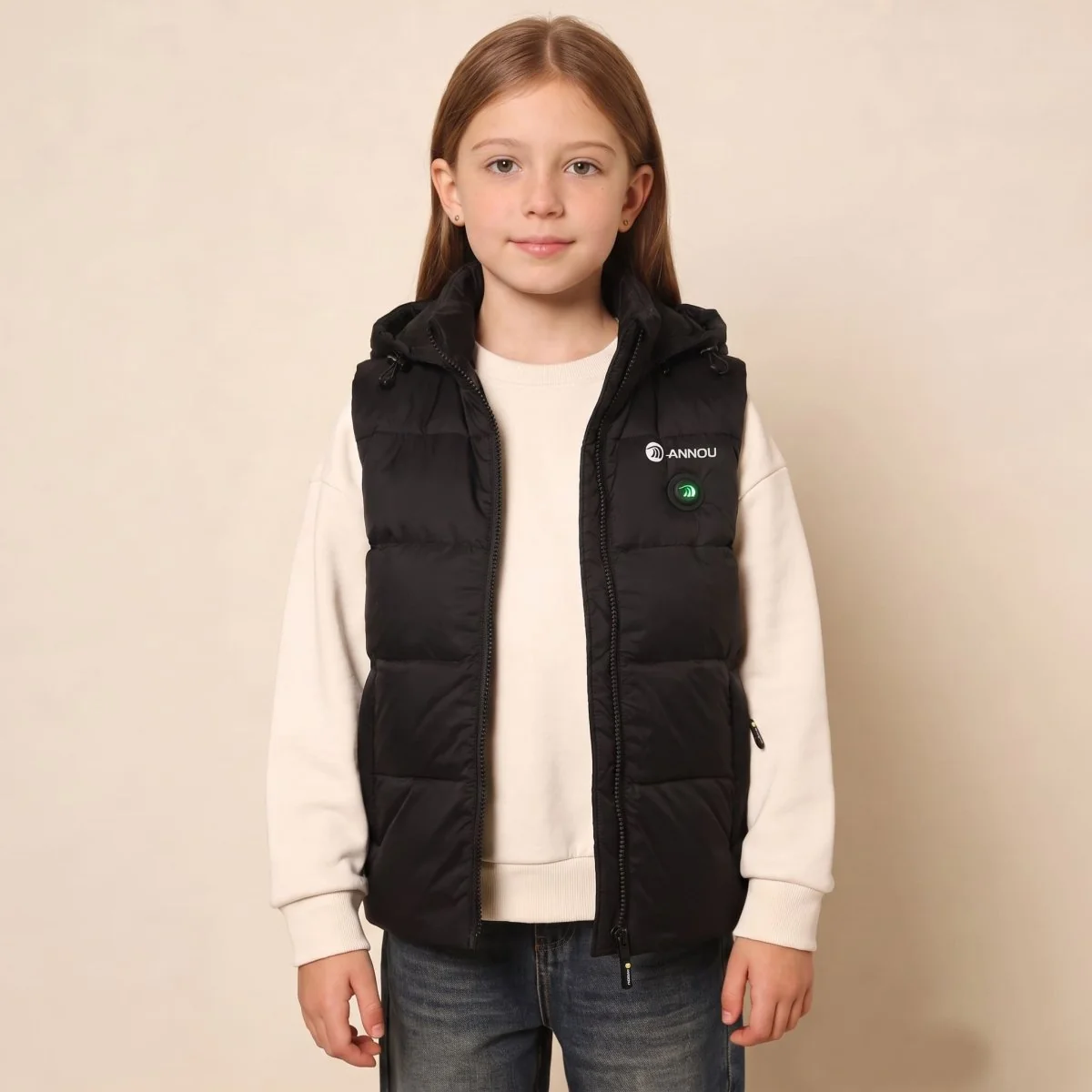 Girls Goose Down Heated Hooded Puffer Vest - Imagen 3