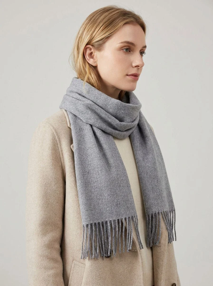 Women Solid Cream Herringbone Woven Scarf - Imagen 6