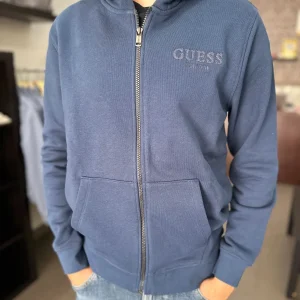 SUDADERA CON CREMALLERA GUESS AZUL CON LOGO BORDADO