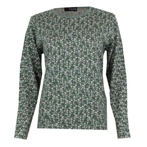 Jersey mujer punto fino con lana merina cuello redondo, estampado