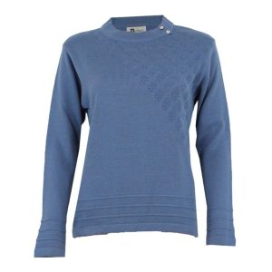 Jersey mujer punto cuello redondo con detalle de botones y en delantero pequeños relieves