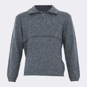 Jersey polo para hombre punto grueso jaspeado con cenefa fina en la parte del pecho