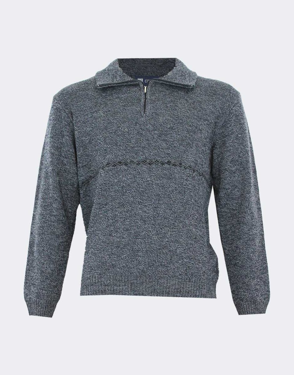 Jersey polo para hombre punto grueso jaspeado con cenefa fina en la parte del pecho
