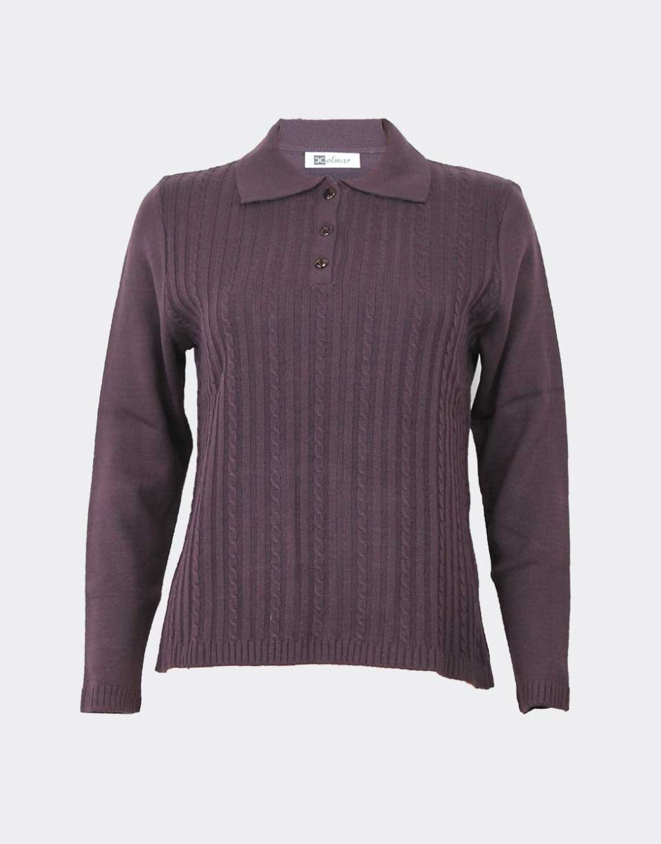 Jersey polo mujer punto cuello 3 botones con trencitas en vertical en relieve - Imagen 4