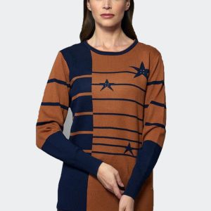 Jesrey mujer punto cuello redondo en marino y teja con rayas y estrellas