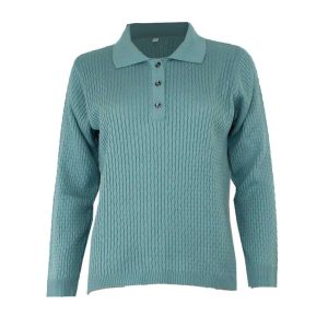 Jersey polo mujer punto con cuello con tres botones con tencitas en relieve