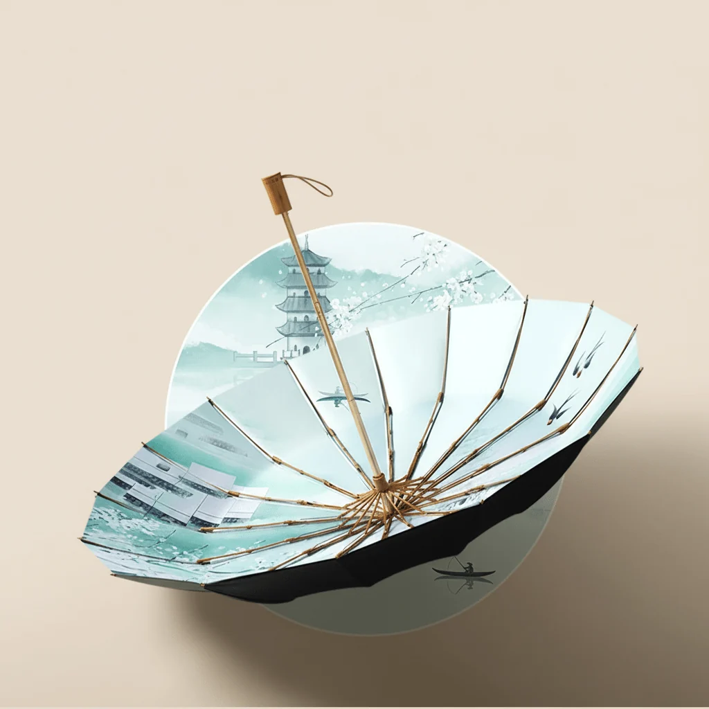 Retro-style Three-fold Manual Umbrella UPF50+ - Imagen 3